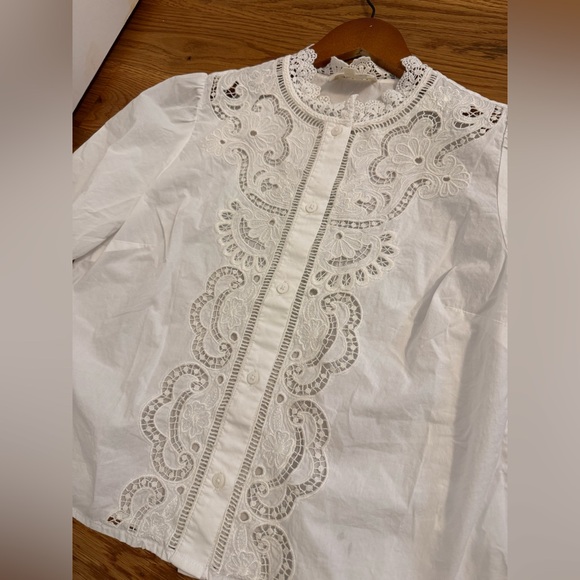 Sezane Eponine Ecru Eyelet Lace Shirt Size 34 FR / 2 US - Picture 8 of 16